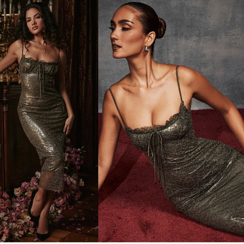 HOUSE OF CB 'Isla' Olive Lace Midi Dress NWOT